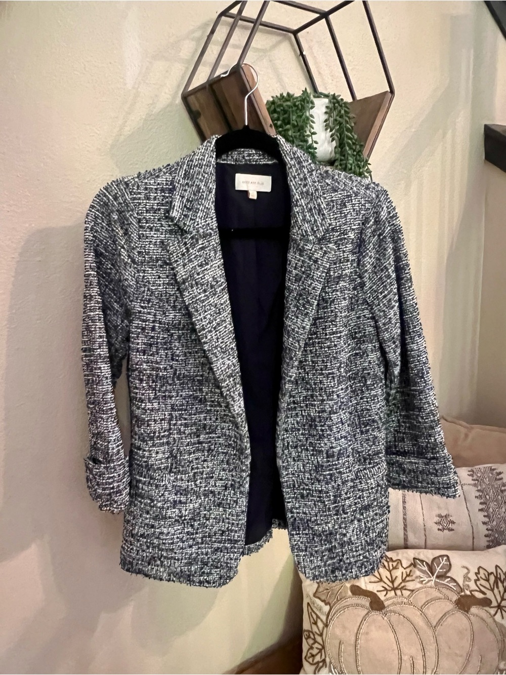 Skies Are Blue Navy, White, and Silver Textured Tweed Blazer